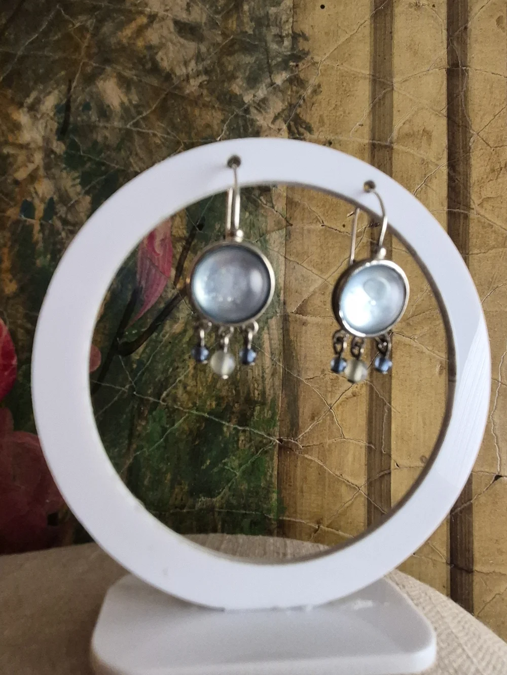 Vintage Liz Claiborne Silver Abalone Dangle Earrings